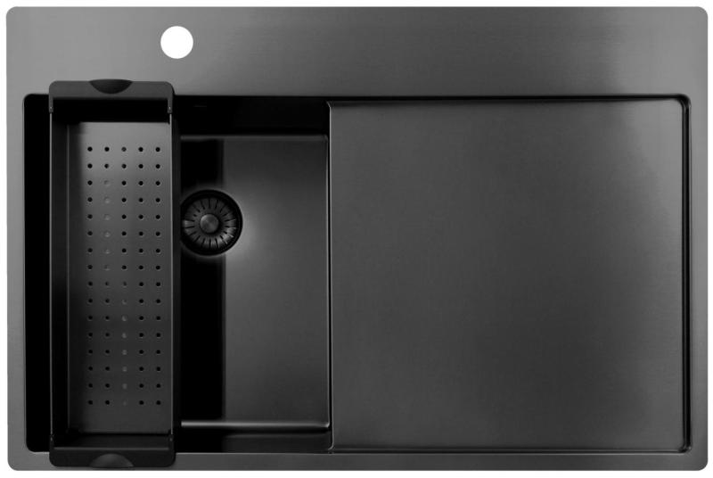 Pure.Sink Exclusivo Gun Metal малко мивко със сушилник 78x52 см Tapwing вляво PEX3478LT-61