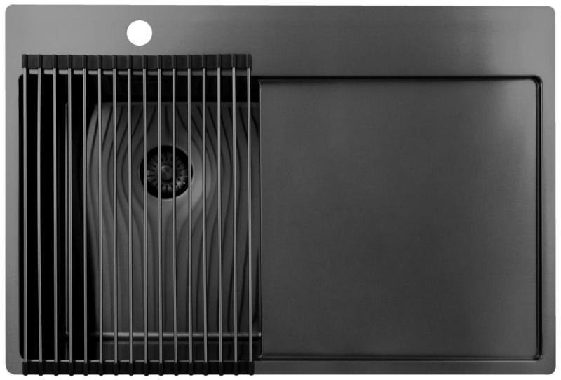 Pure.Sink Exclusivo Gun Metal малко мивко със сушилник 78x52 см Tapwing вляво PEX3478LT-61