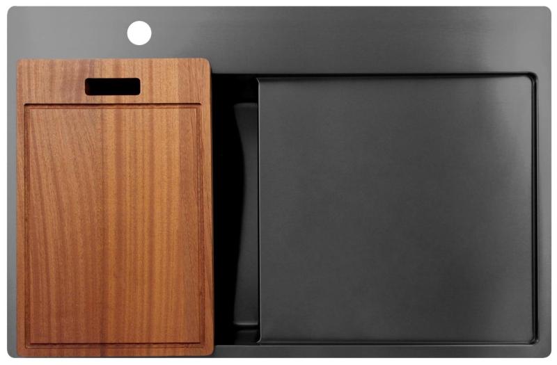 Pure.Sink Exclusivo Gun Metal малко мивко със сушилник 78x52 см Tapwing вляво PEX3478LT-61