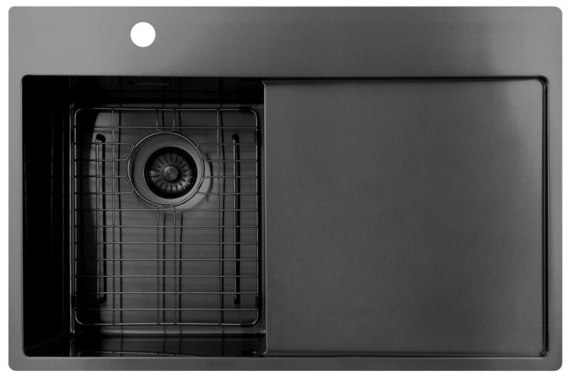 Pure.Sink Exclusivo Gun Metal малко мивко със сушилник 78x52 см Tapwing вляво PEX3478LT-61