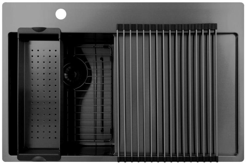 Pure.Sink Exclusivo Gun Metal малко мивко със сушилник 78x52 см Tapwing вляво PEX3478LT-61