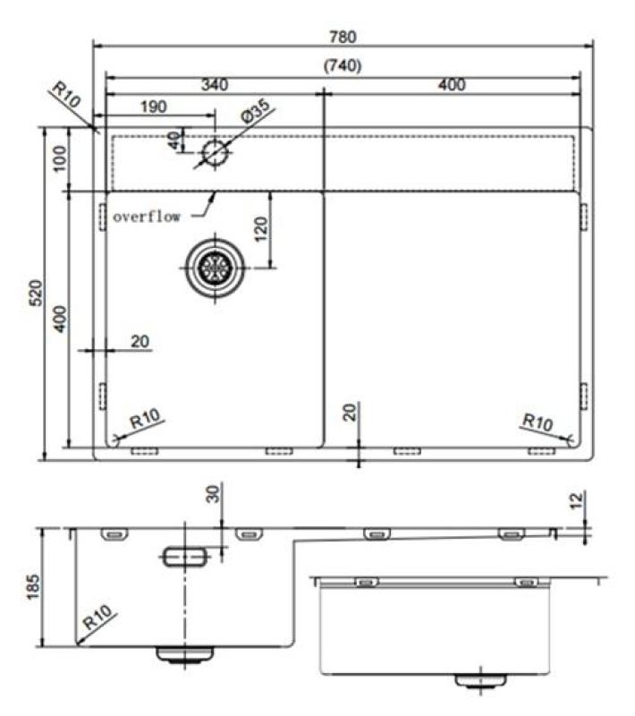 Pure.Sink Exclusivo Gun Metal малко мивко със сушилник 78x52 см Tapwing вляво PEX3478LT-61
