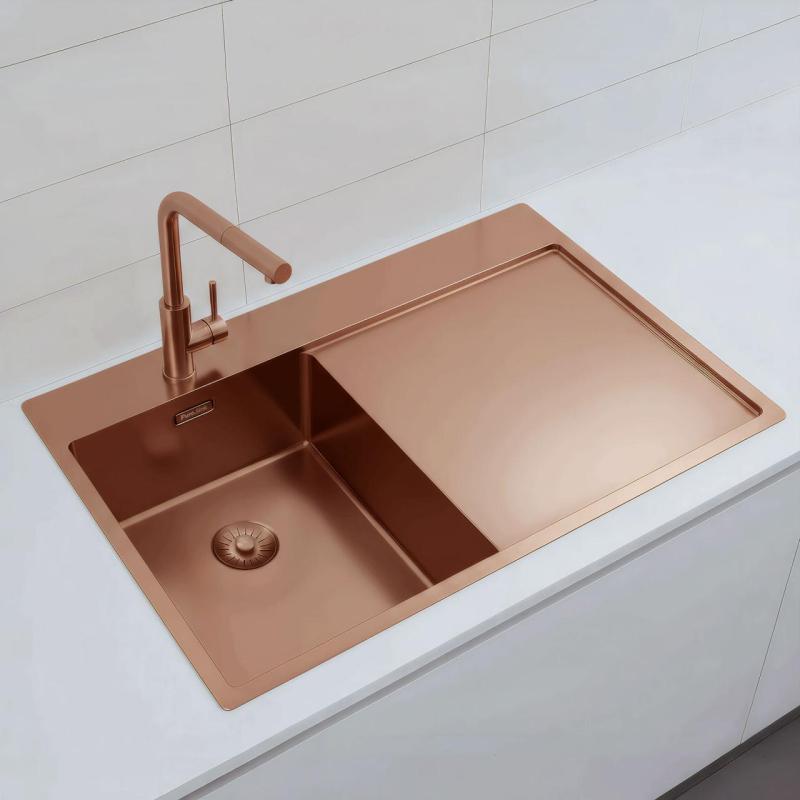 Pure.Sink Exclusivo Медено малко мивко със сушилня 78x52 cm Tapwing вляво PEX3478LT-62