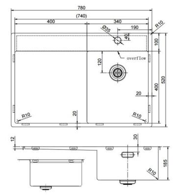 Pure.Sink Exclusivo RVS малко мивка със сушилня 78x52 см Tapwing вдясно PEX3478RT-02