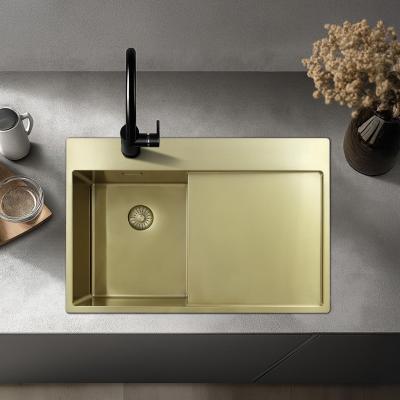Pure.Sink Exclusivo Златен малък мивка с отделение за капене 78x52 см Tapwing вдясно PEX3478RT-60