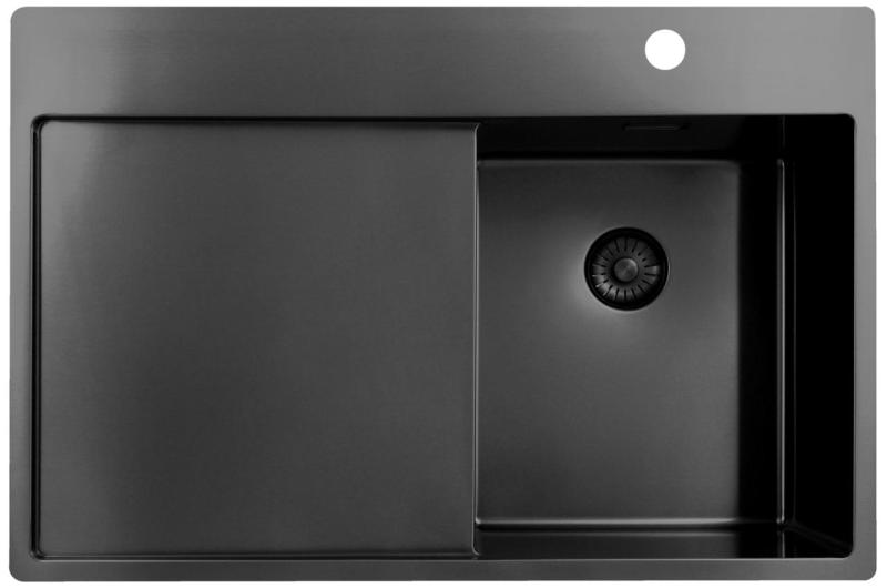 Pure.Sink Exclusivo Gun Metal малко мивка със секция за оттичане 78x52 см Tapwing в дясно PEX3478RT-61