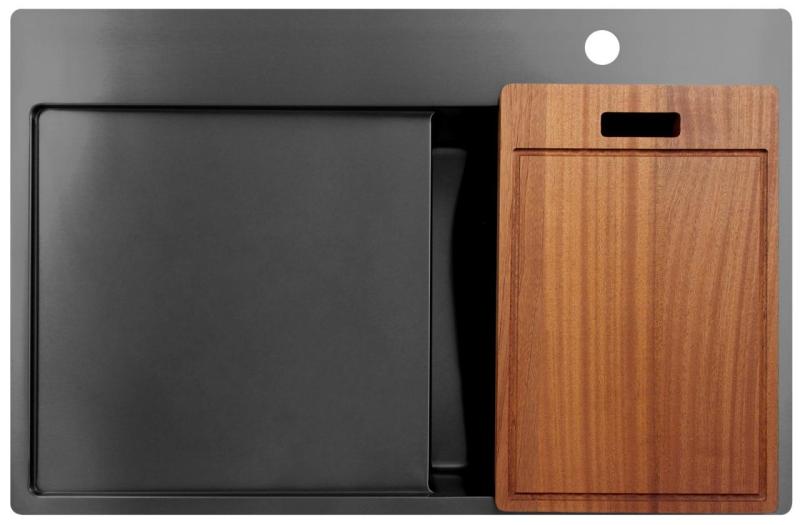 Pure.Sink Exclusivo Gun Metal малко мивка със секция за оттичане 78x52 см Tapwing в дясно PEX3478RT-61