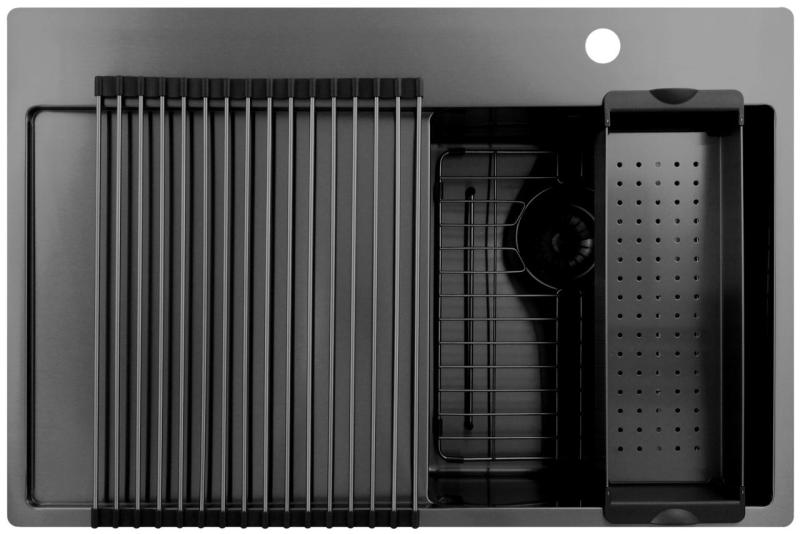 Pure.Sink Exclusivo Gun Metal малко мивка със секция за оттичане 78x52 см Tapwing в дясно PEX3478RT-61