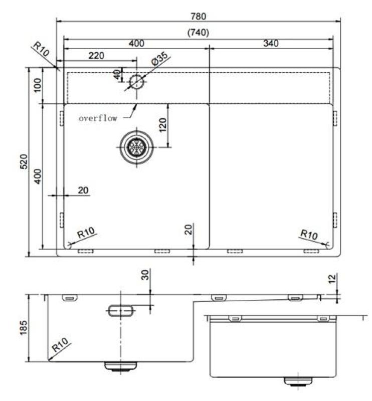 Pure.Sink Exclusivo RVS мивка със сушилник 78x52 cm Tapwing вляво PEX4078LT-02