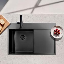 Pure.Sink Exclusivo Gun Metal мивка със сушилник 78x52 cm Tapwing вляво PEX4078LT-61