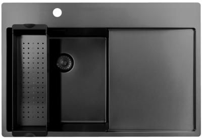 Pure.Sink Exclusivo Gun Metal мивка със сушилник 78x52 cm Tapwing вляво PEX4078LT-61