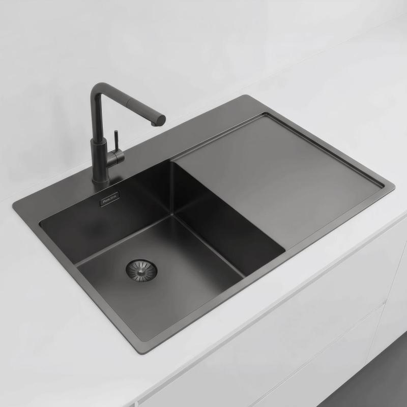 Pure.Sink Exclusivo Gun Metal мивка със сушилник 78x52 cm Tapwing вляво PEX4078LT-61