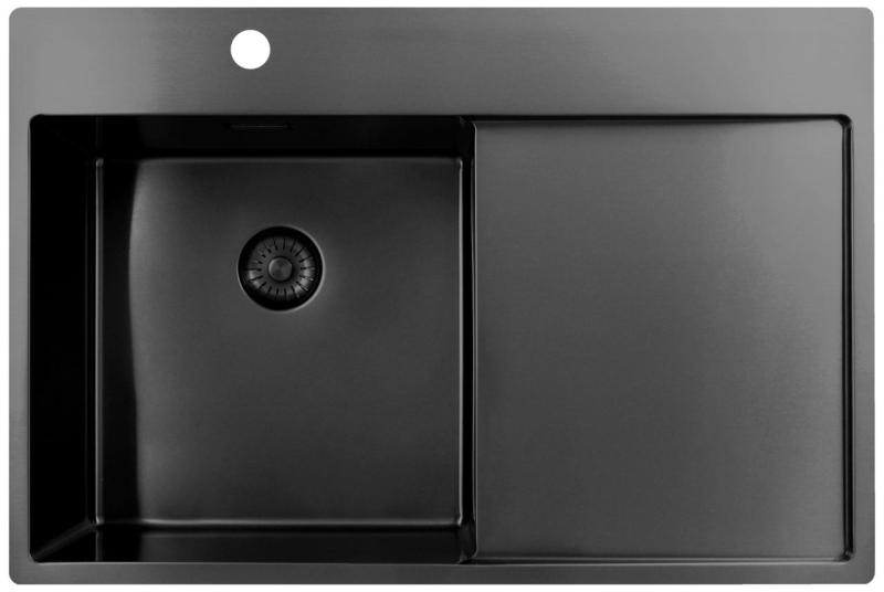 Pure.Sink Exclusivo Gun Metal мивка със сушилник 78x52 cm Tapwing вляво PEX4078LT-61