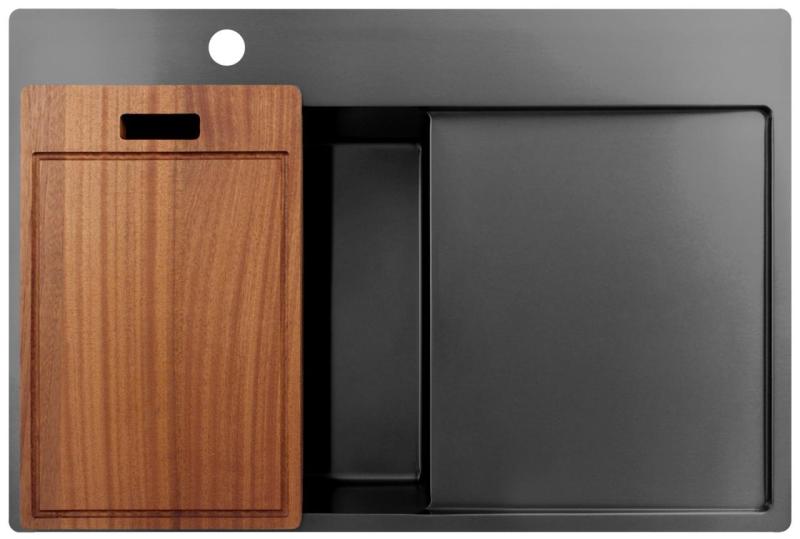 Pure.Sink Exclusivo Gun Metal мивка със сушилник 78x52 cm Tapwing вляво PEX4078LT-61