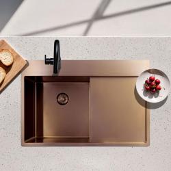Pure.Sink Exclusivo Меден мивка със сушилня 78x52 cm Tapwing вляво PEX4078LT-62