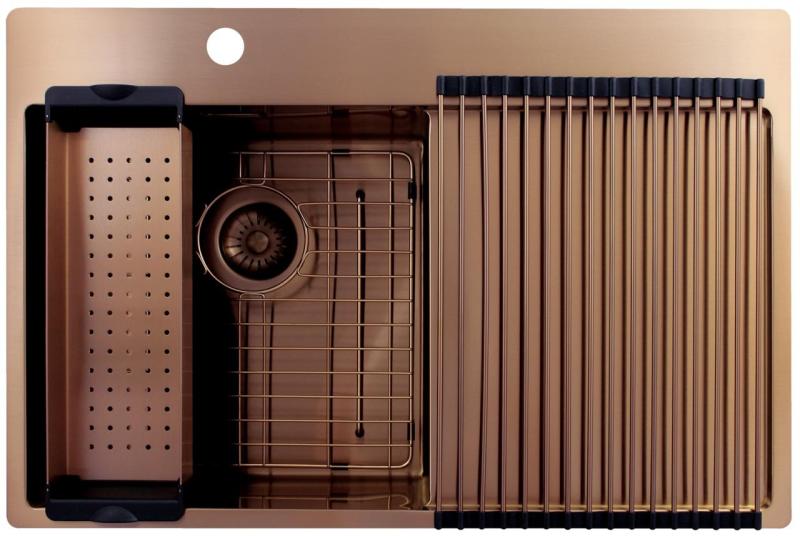 Pure.Sink Exclusivo Меден мивка със сушилня 78x52 cm Tapwing вляво PEX4078LT-62