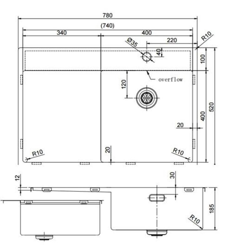 Pure.Sink Exclusivo RVS мивка с част за сушене 78x52 см Tapwing вдясно PEX4078RT-02