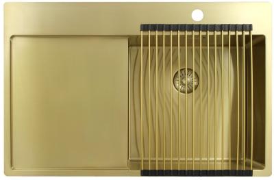 Pure.Sink Exclusivo Златен мивката с отделение за капане 78x52 см Tapwing вдясно PEX4078RT-60