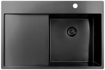 Pure.Sink Exclusivo Gun Metal мивка със сушилня 78x52 cm Tapwing вдясно PEX4078RT-61