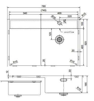 Pure.Sink Exclusivo Gun Metal мивка със сушилня 78x52 cm Tapwing вдясно PEX4078RT-61