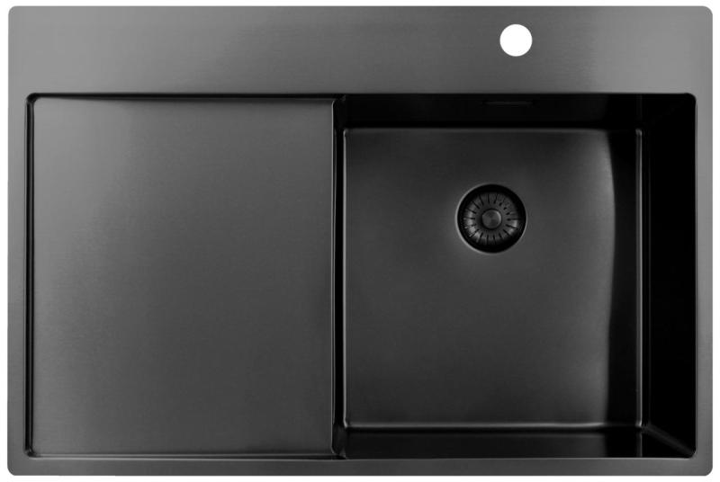 Pure.Sink Exclusivo Gun Metal мивка със сушилня 78x52 cm Tapwing вдясно PEX4078RT-61