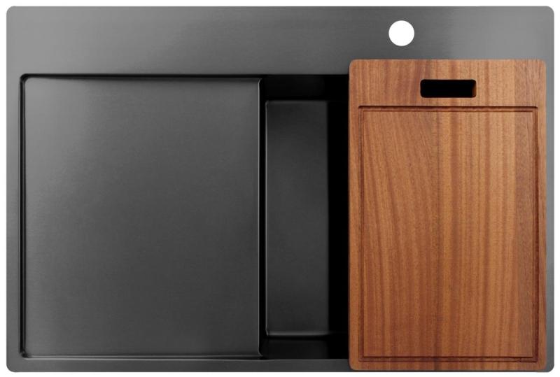 Pure.Sink Exclusivo Gun Metal мивка със сушилня 78x52 cm Tapwing вдясно PEX4078RT-61