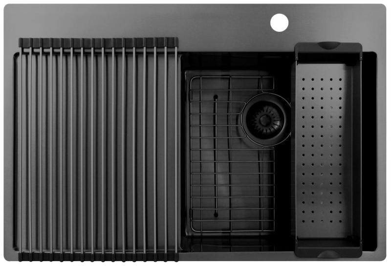 Pure.Sink Exclusivo Gun Metal мивка със сушилня 78x52 cm Tapwing вдясно PEX4078RT-61