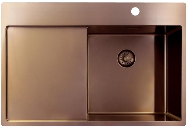 Pure.Sink Exclusivo Медено мивко със секция за отцеждане 78x52 см Tapwing вдясно PEX4078RT-62