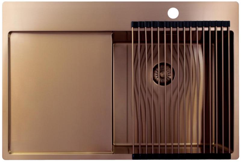 Pure.Sink Exclusivo Медено мивко със секция за отцеждане 78x52 см Tapwing вдясно PEX4078RT-62