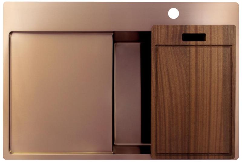 Pure.Sink Exclusivo Медено мивко със секция за отцеждане 78x52 см Tapwing вдясно PEX4078RT-62