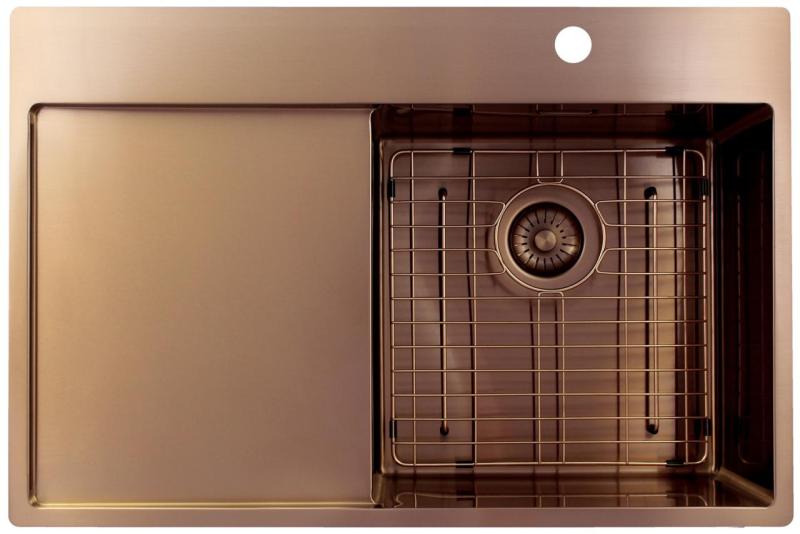 Pure.Sink Exclusivo Медено мивко със секция за отцеждане 78x52 см Tapwing вдясно PEX4078RT-62