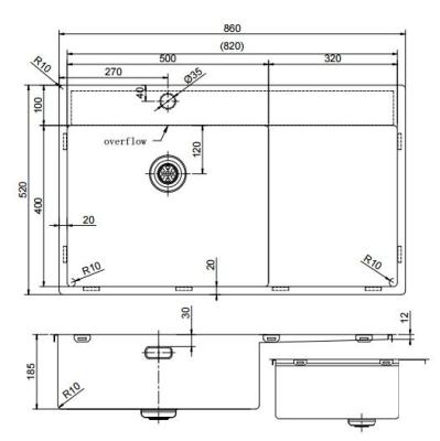 Pure.Sink Exclusivo Златен мивка със сушилня 86x52 см Кран крило вляво PEX5086LT-60