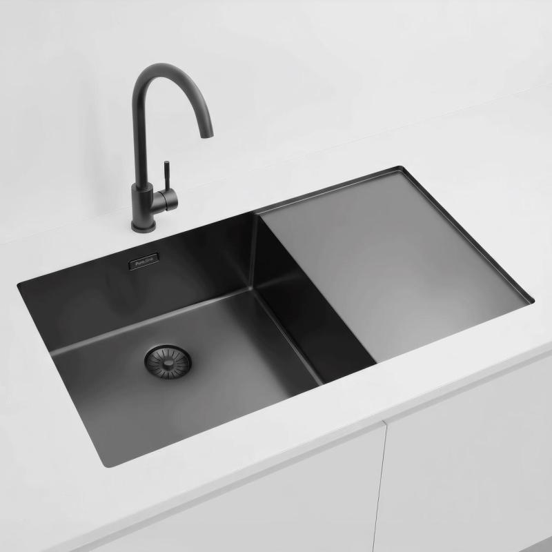 Pure.Sink Exclusivo Gun Metal мивка със секция за сушене 86x52 см Tapwing ляв PEX5086LT-61