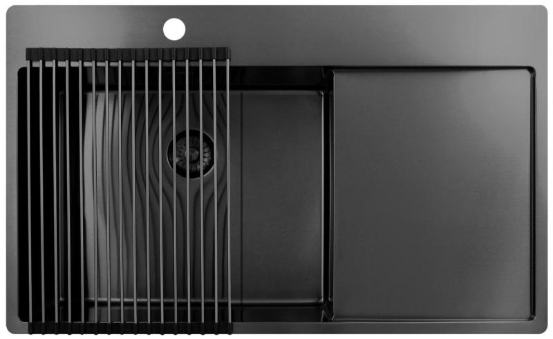 Pure.Sink Exclusivo Gun Metal мивка със секция за сушене 86x52 см Tapwing ляв PEX5086LT-61