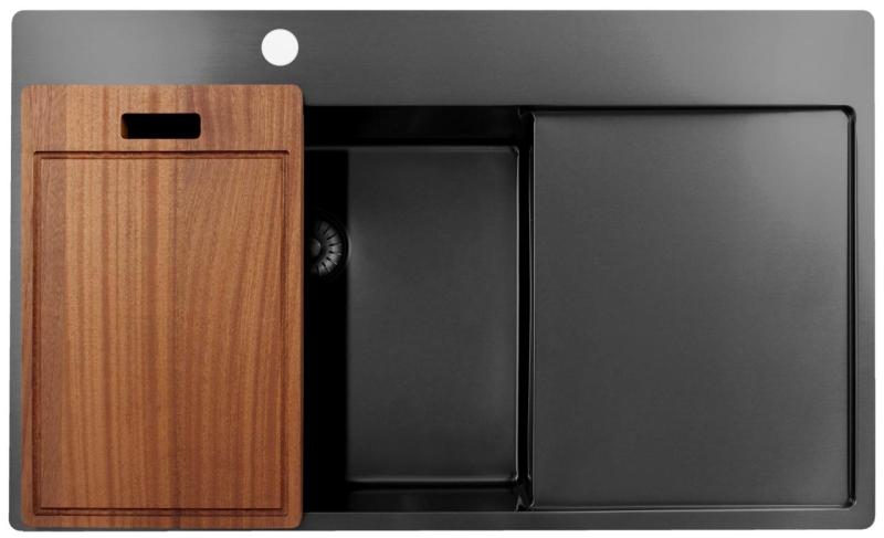 Pure.Sink Exclusivo Gun Metal мивка със секция за сушене 86x52 см Tapwing ляв PEX5086LT-61