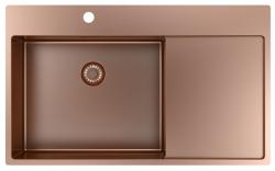Pure.Sink Exclusivo Медено мивко със секция за отцеждане 86x52 см Tapwing вляво PEX5086LT-62