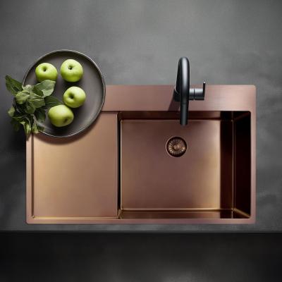 Pure.Sink Exclusivo Медено мивко със секция за отцеждане 86x52 см Tapwing вляво PEX5086LT-62