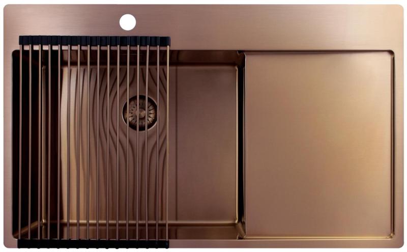 Pure.Sink Exclusivo Медено мивко със секция за отцеждане 86x52 см Tapwing вляво PEX5086LT-62