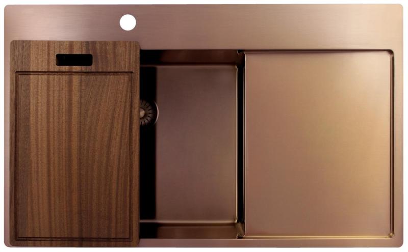 Pure.Sink Exclusivo Медено мивко със секция за отцеждане 86x52 см Tapwing вляво PEX5086LT-62