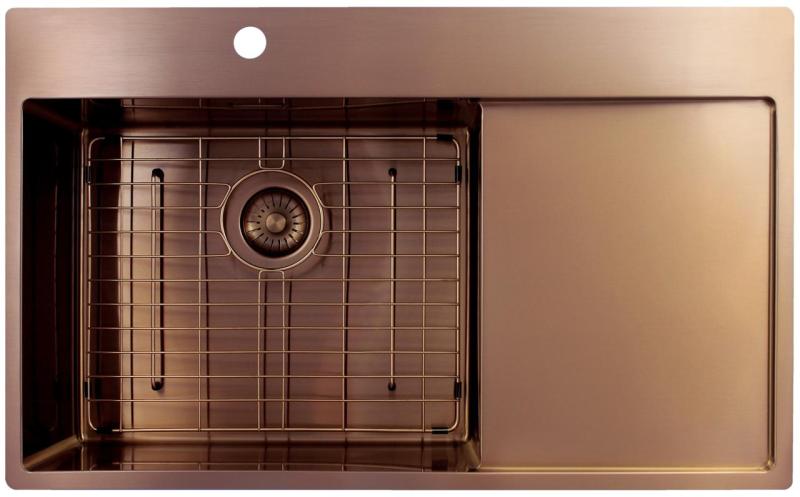 Pure.Sink Exclusivo Медено мивко със секция за отцеждане 86x52 см Tapwing вляво PEX5086LT-62