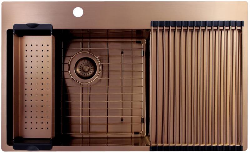 Pure.Sink Exclusivo Медено мивко със секция за отцеждане 86x52 см Tapwing вляво PEX5086LT-62