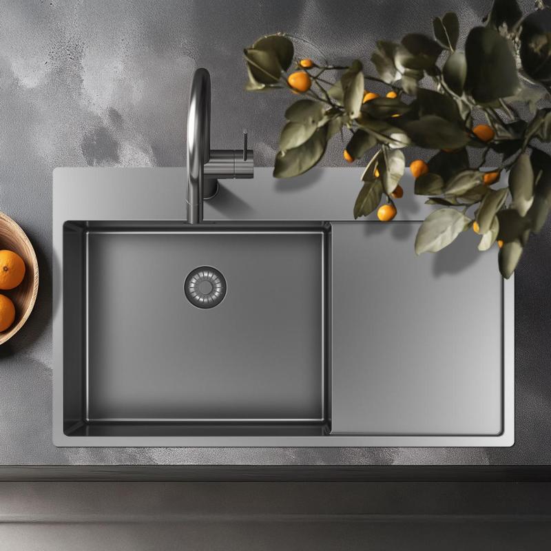 Pure.Sink Exclusivo RVS мивка със секция за капане 86x52 см Tapwing вдясно PEX5086RT-02