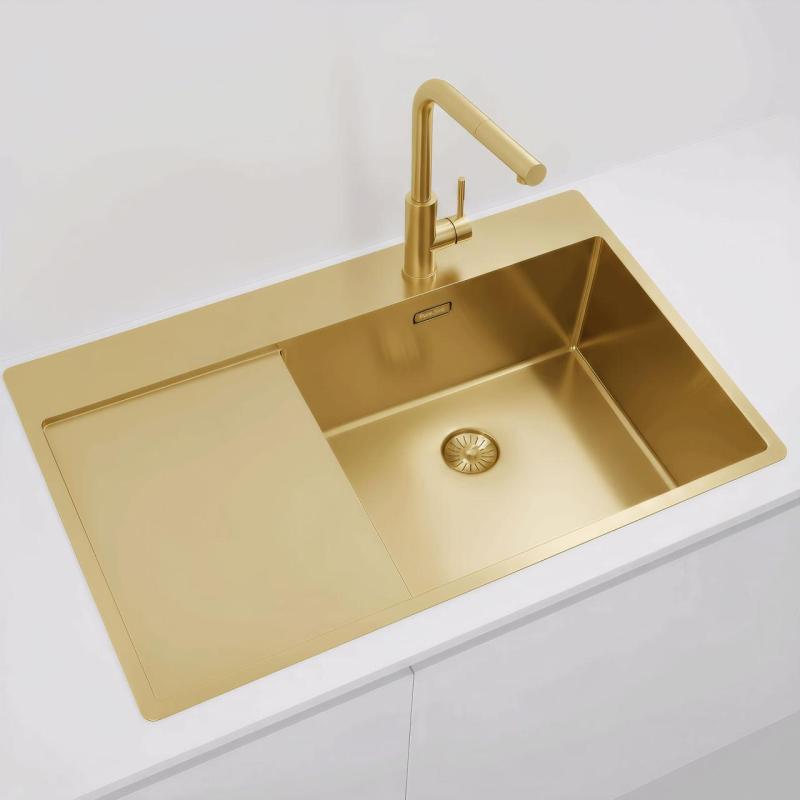 Pure.Sink Exclusivo Златен мивка със сушилник 86x52 см Tapwing вдясно PEX5086RT-60