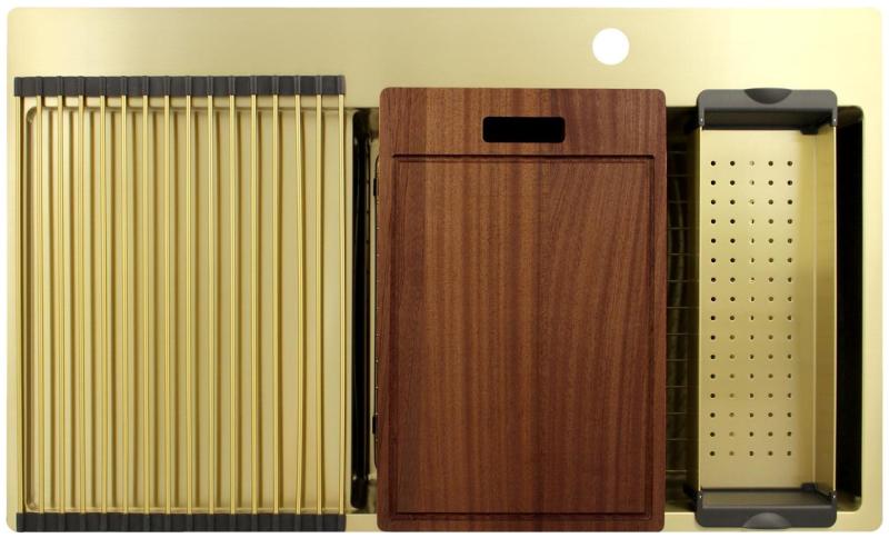 Pure.Sink Exclusivo Златен мивка със сушилник 86x52 см Tapwing вдясно PEX5086RT-60