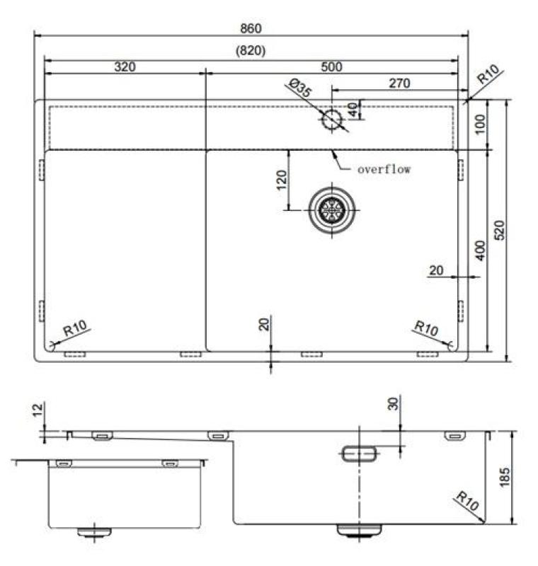 Pure.Sink Exclusivo Златен мивка със сушилник 86x52 см Tapwing вдясно PEX5086RT-60