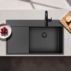 Pure.Sink Exclusivo Gun Metal мивка със секция за оттичане 86x52 cm Tapwing вдясно PEX5086RT-61