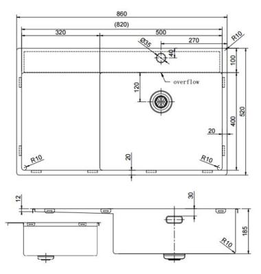 Pure.Sink Exclusivo Gun Metal мивка със секция за оттичане 86x52 cm Tapwing вдясно PEX5086RT-61