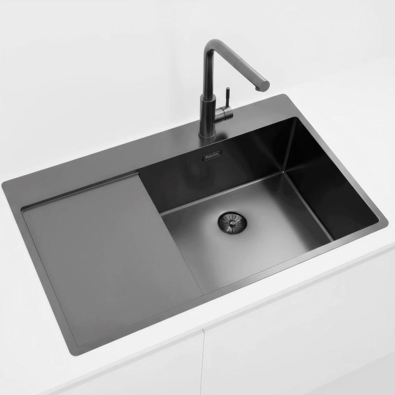Pure.Sink Exclusivo Gun Metal мивка със секция за оттичане 86x52 cm Tapwing вдясно PEX5086RT-61