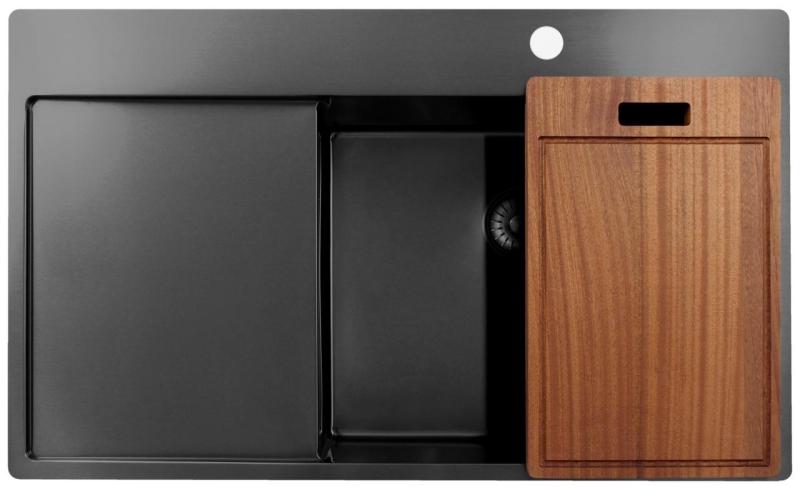 Pure.Sink Exclusivo Gun Metal мивка със секция за оттичане 86x52 cm Tapwing вдясно PEX5086RT-61