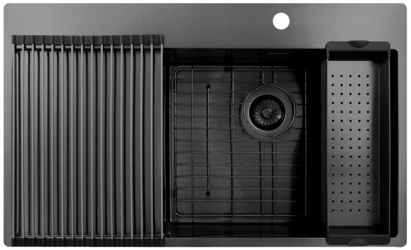 Pure.Sink Exclusivo Gun Metal мивка със секция за оттичане 86x52 cm Tapwing вдясно PEX5086RT-61